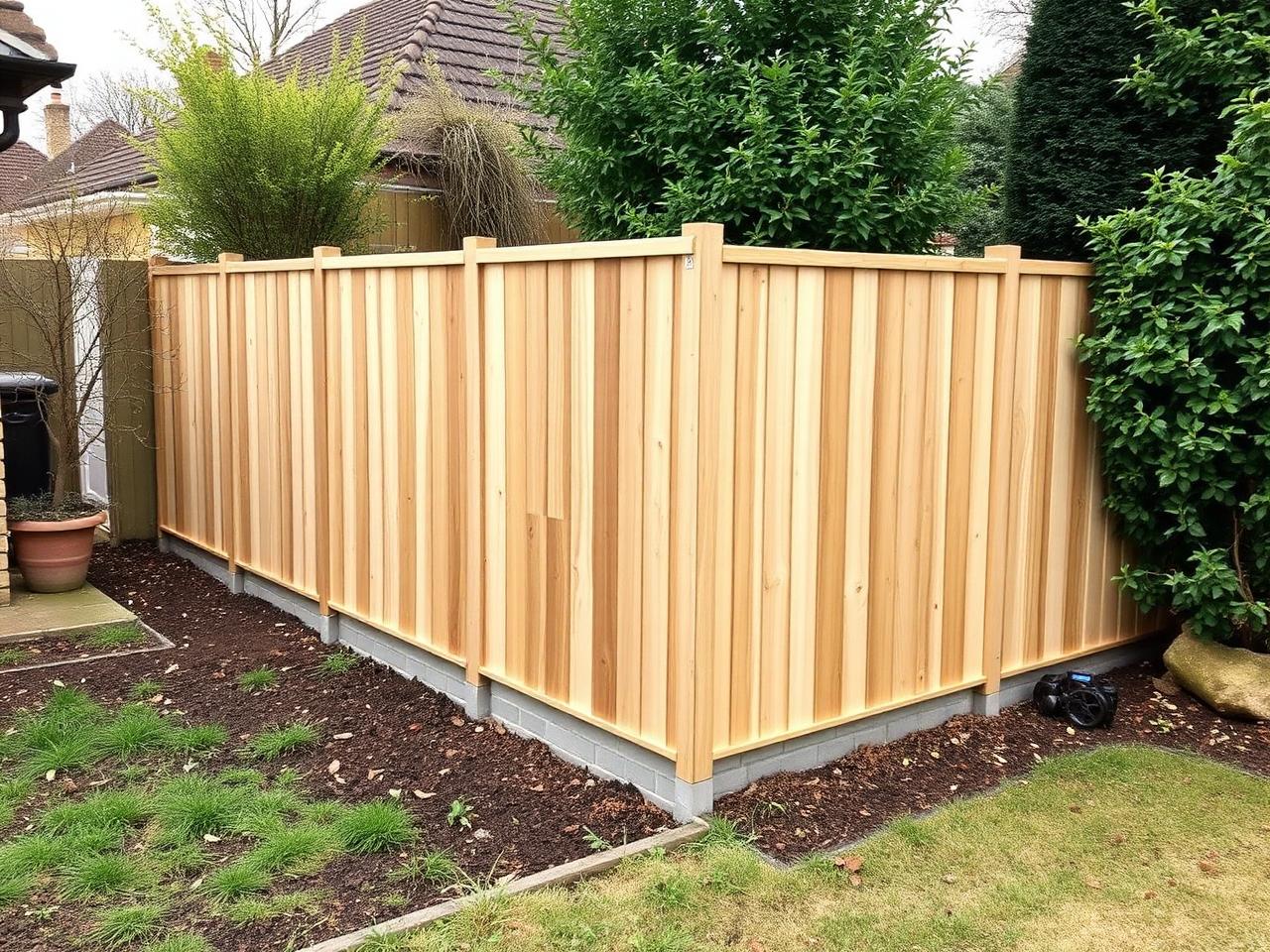 New close board fence on concrete posts